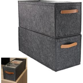 Pack of 2 CD Storage Boxes 15x6x6 Inch Felt CD Holder Storage Organizers, Holds 37pcs Standard CDs in Jewel Cases (Black)