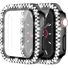 Bling Bumper Case for Apple Watch Series 10 42mm, Built-in Screen Protector [Touch Sensitive] Women Glitter Diamond Rhineston Cover for iWatch S10 42mm, Black