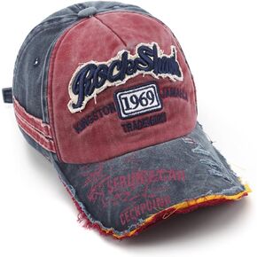 Men's Retro Washed Cotton Distressed Baseball Cap Trucker Hat Hiking Travelling Hat with Patch Design