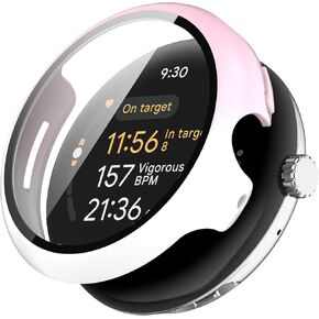 Miimall Case for Google Pixel Watch 3 45 مم مع واقي شاشة زجاجي مقبث HD ، ومضادات السقوط ، والنساء الرجال في جميع أنحاء Cover Cover Hard Pc Case Pumper for Google Pixel Watch 3 (Blue Purple)