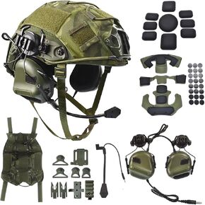 Airsoft Fast Helmet Set Tactical Paintball Helmet with Military Headset and Helmet Cover Memory Foam Protective Pad Adjustable Size for Adult and Teenager