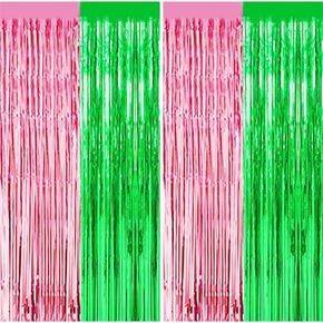 Pink and Green Party Decorations, Wicke Birthday Party Decorations, Tinsel Foil Fringe Curtains Backdrop Witch Theme Decorations (2 Pack)