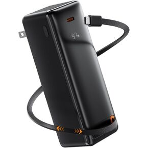 YKZ 3-in-1 Travel Charger for iPhone 16/15 | 10000mAh Power Bank with Foldable Wall Plug & Retractable USB-C Cable | 30W PD Fast Charging, LED Display, Airplane Safe | TSA-Approved for Business Trips