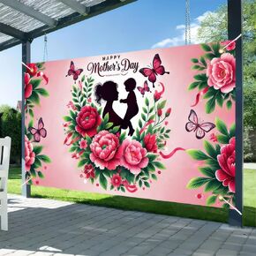 Happy Mother's Day Banner Backdrop 71 x 43Inch Mother's Day Flowers Party Decorations Women Queen's Day Thanks Mama Banner Photo Balloons Background Decoration