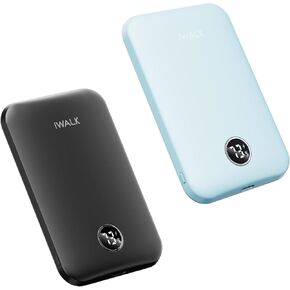 iWALK Magnetic Slim Portable Charger,5000mAh 18W Wireless Power Bank Battery Pack with LED Display and Comfortable Grip Only Compatible with iPhone 15/14/13/12 Series, 2Pack