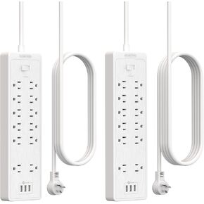 Extra Long Surge Protector Power Strip with USB Ports, NTONPOWER Power Strip with 12 Outlet(2 Widely Space), 15Ft/25Ft Long Extension Cord, Flat Plug Power Strip, Wall Mountable for Home Office, White