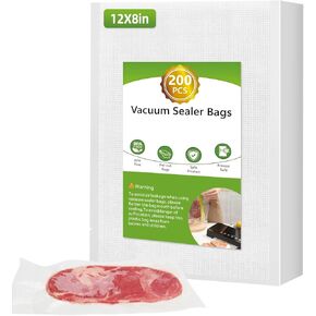200pcs Vacuum Sealer Bags for Food,Food Saver Bags Quart 8" x 12",Commercial Grade BPA Free Heavy Duty Precut Seal Bags,Meal Prep or Sous Vide