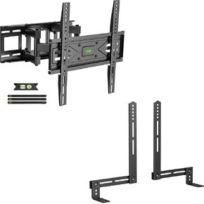 USX MOUNT Full Motion TV Wall Mount for Most 32-70 inch TVs up to 99 lbs Max VESA 400x400mm & Soundbar Mount Sound Bar TV Mount up to 13.2 lbs for Mounting Above or Under TV
