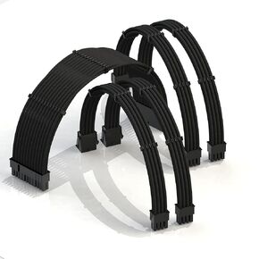 LINKUP - AVA 50cm PSU Cable Extension Sleeved Custom Mod GPU PC Braided w/Comb Kit | 5-Pack | 1 x 24 P (20+4) | 2 x 8 P (4+4) CPU | 2 x 8 P (6+2) GPU Set | 500mm - Black -