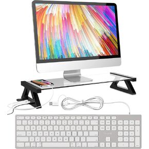 iMac Stand/Riser Plus 3-in-1 USB Hub Docking and Fully Aluminum Wired Keyboard Compatible with Mac OS