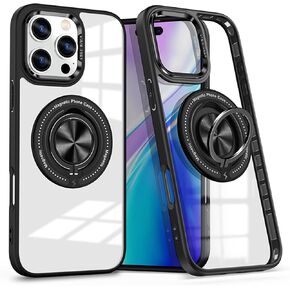 for Galaxy S24 Case with Glass Screen Protector + Case Clear [Compatible with MagSafe] with Metal Stand Ring Phone Cover Galaxy S24 Case Transparent (Galaxy S24, Pink)