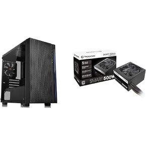 Thermaltake Versa H18 Tempered Glass Black Spcc Micro ATX Gaming Computer Case CA-1J4-00S1WN-01 & Smart 500W 80+ White Certified PSU, Continuous Power