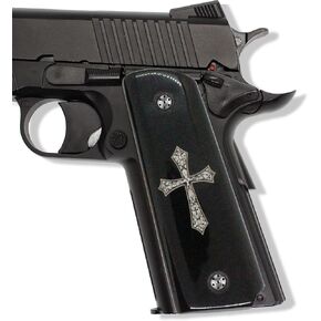 URAY 1911 Full Size Grips, Super Quality Acrylic Plexi and Christian Cross Gun Grips - Premium Pistol Grip Accessories for Colt Kimber Taurus Remington Ruger and All 1911 Government Models