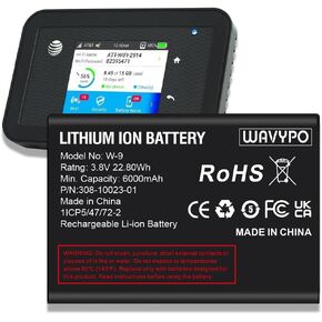 بطارية Wavypo W-9 ، [6000mAh] ترقية بطارية استبدال جديدة لـ Netgear Verizon Jetpack W9 4G LTE Mobile Hotspot AC791L ، Netgear AC810 ، AT&T Unite Explore 815S ، Verizon Jetpack AC791L
