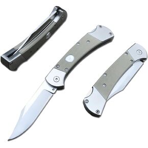 push button assisted opening Folding Knife,440C Stainless Steel Blade, Backlock G10 Handle with Leather Sheath, EDC Pocket Knives for Men (Black)