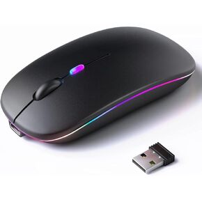 Wireless Bluetooth Mouse 2.4G Rechargable Laptop Mouse with LED Use Portable and 2.4G Dual Mode Silent Slim Ergonomic Shape Computer Mouse for Laptop/Tablet/PC