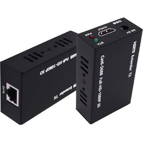 HDMI Extender 196ft/60m Repeater HDMI Balun Sender Transmitter Receiver Adapter Over Cat5E/6 Ethernet Cable Support EDID, ESD Protection,1080P@60Hz 3D Full HD with POC Power Supply