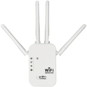 Wireless WiFi Signal Booster Amplifier, 1200Mbps Four-Antenna Repeater, Suitable for Home and Office WiFi Through-Wall Wireless Internet Network Extender with Ethernet Port