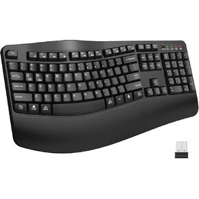 EDJO Ergonomic Wireless Keyboard with Wrist Rest, Wave Keys, for Large Hands, 2.4GHz Full Size Ergo Cordless USB Computer Keyboard, Comfortable Natural Typing, for Laptop, Mac, Windows