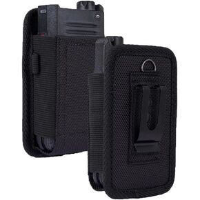 Pouch for Sonim XP3plus 5G 4G Flip Phone, Nakedcellphone Rugged Canvas Case Vertical Holster Holder [Metal Clip and Secure Belt Thread Loop Harness] for CAT S22 Flip, Sonim XP3 Plus - Black