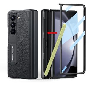 Compatible with Samsung Galaxy Z Fold 2 Case [Leather on Back][Capacitance Pen & Hidden Pen Holder][Magnetic Hinge Protection][Adjustable Stand][Wireless Charging] Cover 5G 2020-Carbon Fiber