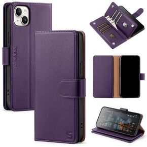 Compatible with iPhone 14 Wallet Case with Card Holder,Women Men RFID Blocking PU Leather Folio Flip TPU Protective Cover Credit Card Slots,Phone Case for Apple 14 6.1",Dark Purple