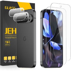 [2+2 Pack] for Google Pixel 9 Pro Screen Protector + Camera Lens Protector 6.7 Inch, 3D Full Coverage, 9H Tempered Glass, Fingerprint Unlocking, Bubble Free