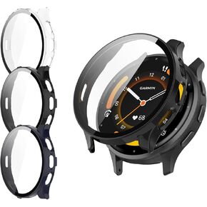 3Pack Case Intended for Garmin Venu 3 Screen Protector, PC Temper Glass Protector Case Cover Bumper Ultra-Thin Full Cover Intended for Garmin Venu 3 45mm Smartwatch Accessories (Clear/Blue/Black)