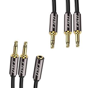 J&D 3.5mm 1/8 inch Audio Cable Bundles, 3.5mm 1/8 inch TRS Male to Dual 3.5mm 1/8 inch TS Male, 3.5mm 1/8 inch TRS Female to Dual 3.5mm 1/8 inch TS Male, Heavy Duty Stereo Audio Cable for Headphones