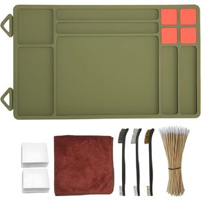 Gun Cleaning Mat, Magnetic Gun Cleaning Mat, Pistol Cleaning Mat, Anti-Slip Rubberized Gun Maintenance Mat with Trays for Small Parts, Magnetic Section for Secure Part Storage - 15.8" x 9.8"