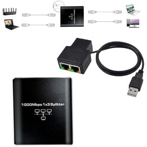 100/1000 Mbps Ethernet Splitter 1 to 2/3, LAN Splitter Adapter with USB Power Cable, Compatible with Cat5/5e/6/7/8 Cables
