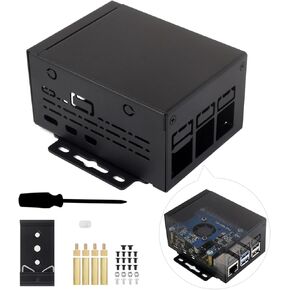 Waveshare Industrial Grade Metal Case (D), Compatible with Raspberry Pi 5， Larger Internal Space, Supports Installing Official Cooling Fan and Various Hats, Wall-Mount and Rail-Mount Support