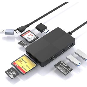 USB C USB3.0 Multi Card Reader Hub, 5 Memory Cards with Extra 3 USB3.0,SD/TF/CF/Micro SD/XD/MS Memory Card Reader/Adapter/Hub for SD SDXC SDHC CFI CF TF Micro USB Stick SD Micro SDXC SDHC MS MMC UHS-I