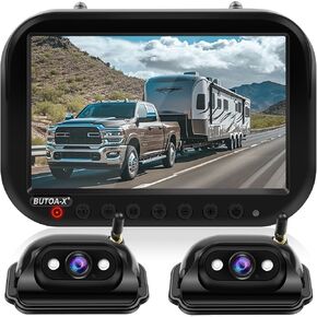 7-Inch 1080P 2 Wireless RV Backup Camera System, Compatible with Furrion Pre-Wired RV Truck Trailer, DVR IPS Monitor, Infrared Night Vision Rear View Camera, Waterproof, Adjustable Guidelines