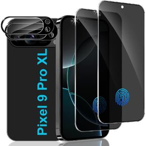 (2+2 Pack) for Google Pixel 9 Pro XL Privacy Screen Protector and Camera Lens Protector 6.8 Inch,Fingerprint Unlock, Anti Spy, 9H Hardness, Scratch Resistant,Easy Installation,High Sensitivity Touch