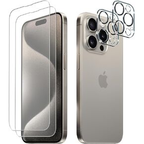 A-ONE 2 Pack Screen Protector for iPhone 15 Pro Max [6.7 inch] + 2 Pack Camera Lens Protector, Case Friendly Tempered Glass Film, [9H Hardness] - HD [4 Pack]