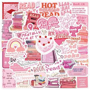 60pcs Pink Bookish Stickers Cute Stickers Book for Adult Reading Stickers Vinyl Waterproof Stickers Decals for Water Bottles Laptop (Pink Bookish Stickers)
