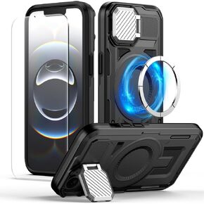 MMHUO for iPhone 16e Case with Adjustable Camera Cover Stand & Screen Protector,[Compatible with MagSafe] [Military Grade Protection] Shockproof Phone Case for iPhone 16e 2025 6.1 inch,Purple