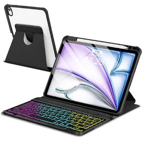 Case with Keyboard for iPad Air 11 inch 6th M2 2024,7 Rainbow Backlit Detachable Wireless Keyboard Rotatable Magnetic Cover with Pencil Holder for iPad Air 5th 4th Generation 10.9 Purple