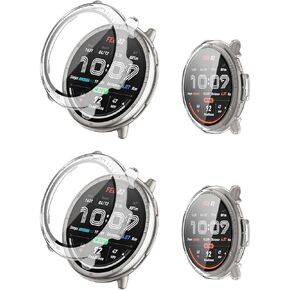 2pack Case for Amazfit Active 2, Screen Protector Smart Watch,Built-in 9H Tempered Glass Film, Hard PC,Easy to Install,Protective Cover for Amazfit Active 2(Clear+Clear)
