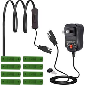 Adjustable AC Continuous Power Supply Adapter AA Dummy Battery kit (Replace up to 8 AA Battery) for Doorbells/thermostats/LED Light/Decorations