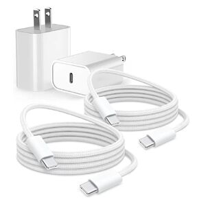 2 Pack 20W Fast Charger for AirPods 4 th Gen, AirPods Pro 2nd Generation, AirPods Max,Beats Pill 2024, iPhone 16E 16 15,iPad 11 A16 2025 Air 13 USB Type C Woven Cable MacBook Pro Charging Block & More