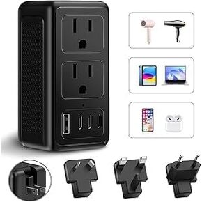 2000W 220V to 110V Converter, 220 to 110 Voltage Converter US to Europe for Hair Dryer with 1 USB A 3 USB C Ports, European Travel Plug Adapter Power Converter Adapter Combo from US to EU UK AU (1U3C)