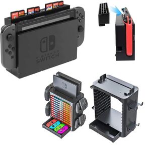 Skywin Game Storage Tower + Game Card Stand for Nintendo Switch - Game Holder Disk Rack and Controller Organizer and a Card Case that Hold Up to 28 Games