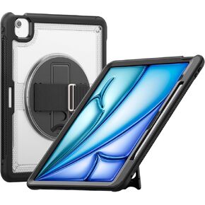 Batianda Case for iPad Air 13-inch 2025 M3 2024 M2 Chip Multilayered Rugged Durable Shockproof Tablet Cover with 360° Rotating Hand Strap Foldable Hidden Stand, Black