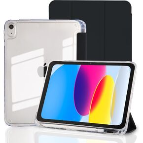 حالة لجيل iPad A16 11 بوصة 2025 ، الجيل العاشر 10.9 بوصة 2022 ، غطاء وقائي هجين مع حامل قلم رصاص ، قذيفة خلفية شفافة صافية ، حالة مضادة للأصفر ، رمادي ، رمادي
