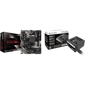 ASRock B450M-HDV R4.0 AM4 AMD Promontory B450 SATA 6Gb/s Micro ATX AMD Motherboard & Thermaltake Smart 500W 80+ White Certified PSU, Continuous Power with 120mm Ultra Quiet Cooling Fan