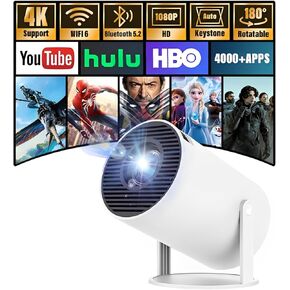جهاز عرض صغير، جهاز عرض مزود بتقنية WiFi وBluetooth، دعم كامل الدقة، جهاز عرض جداري لتصحيح حجر المفاتيح تلقائيًا لغرفة النوم والهواتف الخارجية وHDMI USB والكمبيوتر المحمول