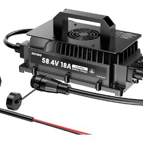 Redodo IP65 Waterproof 58.4V18A LiFePO4 Battery Charger for 48V (51.2V) Lithium Batteries, Equip Multi-Protection, LED Status,Smart 3-Stage Charging, Perfect for Golf Carts, Boats, Off-Grid,Home
