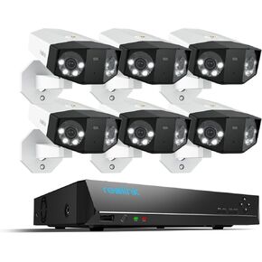 REOLINK Duo 3 PoE 16MP UHD Dual-Lens PoE Security Camera with 180° Panoramic View, Motion Track, F1.6 Color Night Vision, 6X Duo 3 PoE Bundle with POE NVR RLN16-410, 16CH Video Recorder